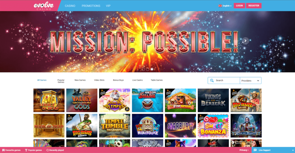 evolve-casino-homepage